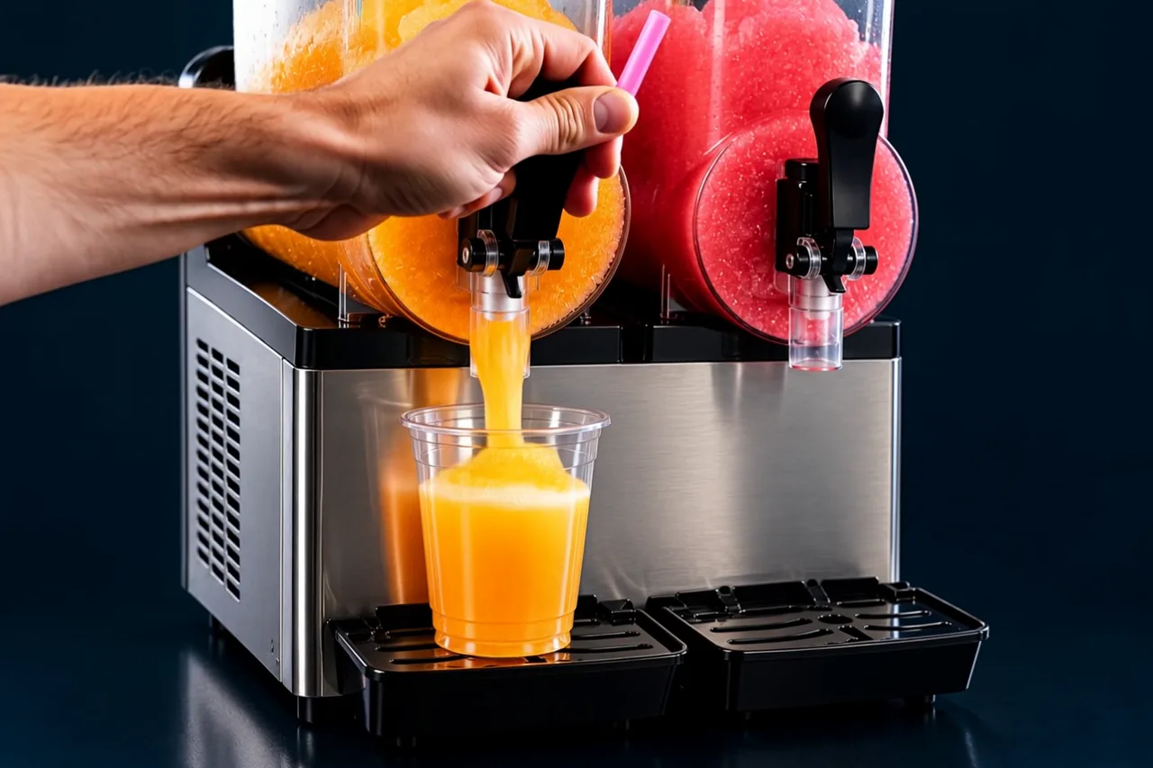 Un granizado de mango recién servido en la máquina
